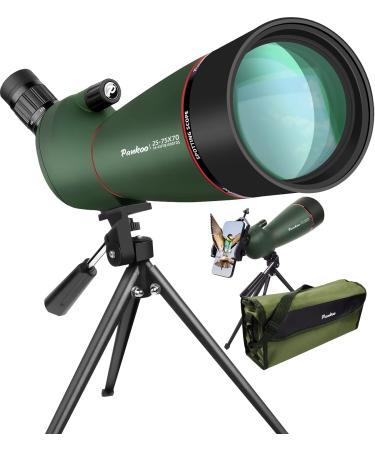 PankooFamily 25-75X70 HD Spotting Scope Hunting Spotting Scopes with Smartphone Mount Kit, Tripod and BAK4 45 Degree Angled Eyepiece Telescope for Bird Watching Target Shooting Wildlife
