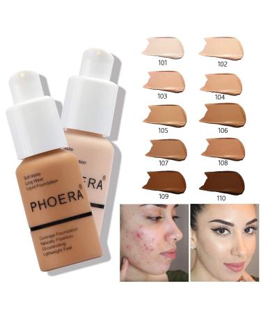 PHOERA Naturally Liquid Full Coverage Foundation - 8 Colors, Oil-Control Concealer | Gift Choice - 108 Tan - Buy Online on SooperMarket.com
