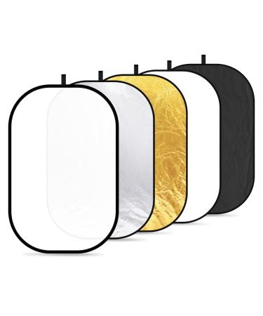 NEEWER 40"x60"/100x150cm Light Reflectors for Photography, Portable 5 in 1 Collapsible Multi Disc with Bag - Translucent, Silver, Gold, Black, White Diffuser for Studio and Outdoor Lighting 100cm x 150cm