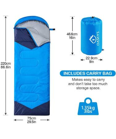 Oaskys Camping Sleeping Bag - 3 Season Lightweight Waterproof for Adults & Kids - Ideal for Summer, Spring, Fall - Camping Gear for Traveling and Outdoors - Blue - Buy Online on SooperMarket.com