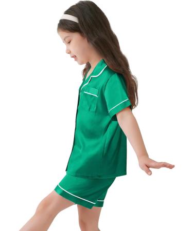 SWOMOG Kids Silk Pyjamas Set - Short Sleeve Button-Down Satin PJs for Boys and Girls | Emerald Green | Ages 4-16 - Buy Online on SooperMarket.com