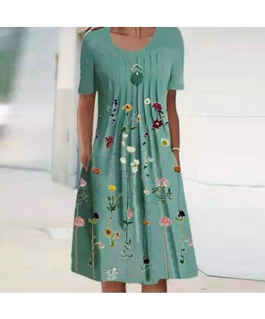 Women's Green Maxi Dress - Casual Short Sleeve Boho Sundress with Pockets (Size Small) - Buy Online on SooperMarket.com