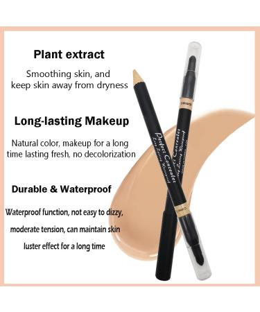 2 in 1 Concealer Pencil Stick for Full Coverage - Waterproof Dual-Sided Face and Eyebrow Concealer Crayon for Dark Circles, Blackheads - Professional Makeup Highlighter with Brush - Natural Shade - Buy Online on SooperMarket.com