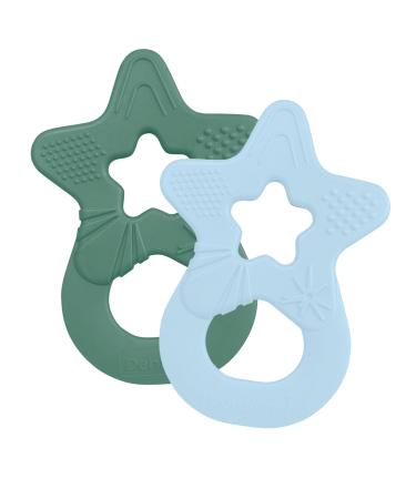 Dentistar Beißring 2 Set-Teether for Babies & toddlers from 3 months-Baby bite ring with a handle made of soft material for dental aid & massage-Made in Germany-Blue & Green Pink & Rosa