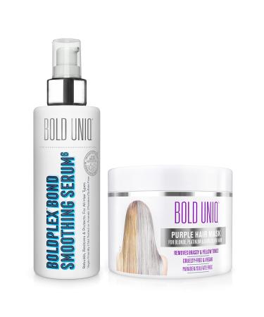 BOLD UNIQ Purple Hair Mask For Blonde, Platinum, Bleached, Silver, Gray, Ash & Brassy Hair & BoldPlex 6 Hair Serum - Remove Yellow Tones and Condition Dry, Damaged Hair, Cruelty Free and Vegan