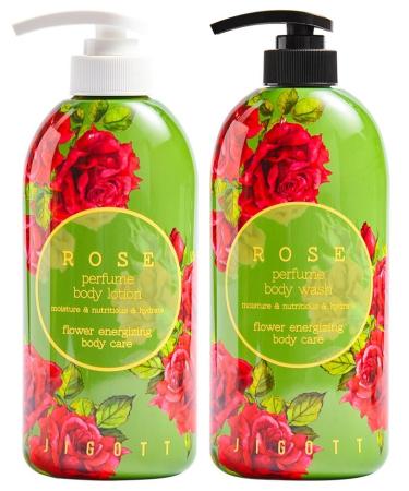 Rose Perfume Body Wash 25.36 FL OZ / 750ml + Rose Perfume Body Lotion 16.9 FL OZ / 500ml Rose Perfume Body Wash + Body Lotion