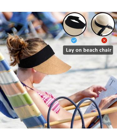 Women's Foldable Straw Sun Visor Hat - Wide Brim Beach Cap for Summer UV Protection in Korean Style - Khaki - Buy Online on SooperMarket.com
