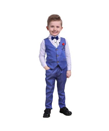 Nwada Boys Suits 4pcs Gentleman Suits Boys Clothes Set Kids Blazer & Pants Outfit Boys Wedding Suits Waistcoat + Shirt + Bowtie + Pants Child Tuxedos Outfits Blue 7 Years