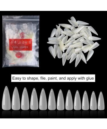 Noverlife 1200PCS Long Almond Shape False Nails | Full Cover Acrylic Nail Tips for Nail Salon Mani-pedi & Nail Art - Natural - Buy Online on SooperMarket.com