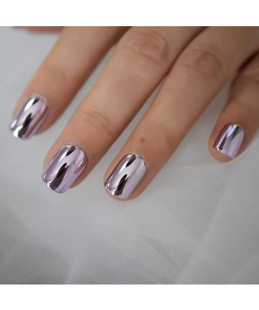 24pcs Metallic Chrome Short Length Press On Nails - Purple Solid Color Salon Manicure | High Shine Mirror Fake Nail Set - Round Tip Acrylic Nails - L5941-1 - Buy Online on SooperMarket.com