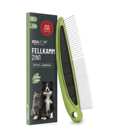 Reavet 2-in-1 fur comb for dogs & cats with medium to long-haired I double ridge ideal for loosening nodes & matters i dog cat dog comb cat comb for daily fur care