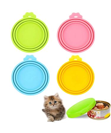 4 PCS Tin Can Lids for Pet Food Cover Silicone Tins Lid Cat Food Storage Cans Sealer Universal Size Cap for Pets Food Toppers Lids 4 Colors