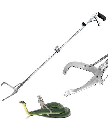 Ouronehome 60" Snake Tongs Foldable Reptile Grabber Catcher Wide Jaw Handling Tool with Auto Lock and Non-Slip Grip Handle