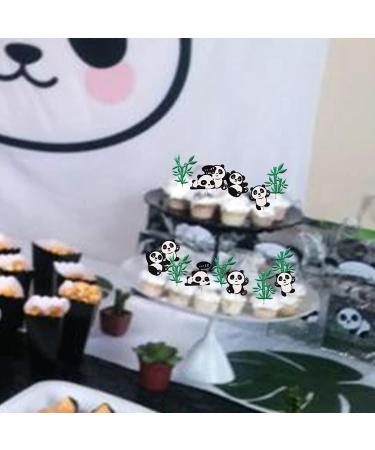 24 Panda Glitter Green Bamboo Cupcake Toppers - Cute Animal Cake Decorations for Baby Showers & Kids Birthday Parties - Buy Online on SooperMarket.com