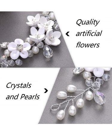 KOMUNJ Silver Bride Headband Crystal Bridal Hair Accessories Crystal Headpieces Flower Headband Bridal Hair Pieces Pearl Hair Accessories for Women and Girls (Silver) - Buy Online on SooperMarket.com