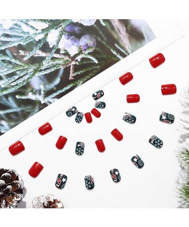 Brishow Christmas Snow Press on Nails - Antler Short Red Fake Nails 24pcs - Buy Online on SooperMarket.com