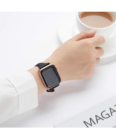 WFEAGL Top Grain Leather Band for Apple Watch 38mm-45mm - Slim Replacement Wristband for iWatch SE & Series 8 - Black/RoseGold - Women - Buy Online on SooperMarket.com