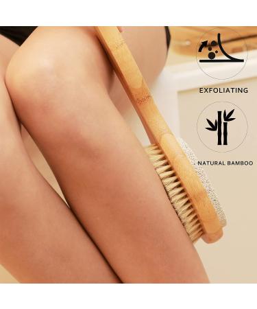 ICANdOIT 2 in 1 Long Handle Bath & Shower Brush with Boar Bristle and Pumice Stone - Exfoliate, Soften Skin, Dry Brushing, Cellulite & Lymphatic Drainage - Buy Online on SooperMarket.com