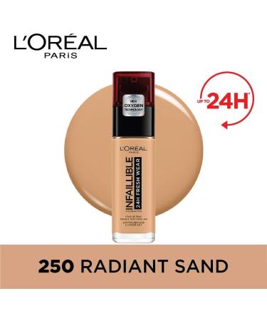 L'Oreal Paris Infallible 24hr Freshwear Liquid Foundation - 30ml | Radiant Sun 250 Color | Long-Lasting Formula - Pack of 1 - Buy Online on SooperMarket.com