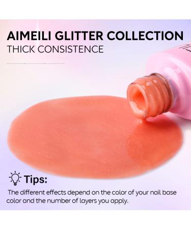 AIMEILI Peach Glitter Shimmery Gel Nail Polish 10ml - Soak Off UV LED Nail Lamp Gel Polish for Sparkly Natural Nail Art - Buy Online on SooperMarket.com
