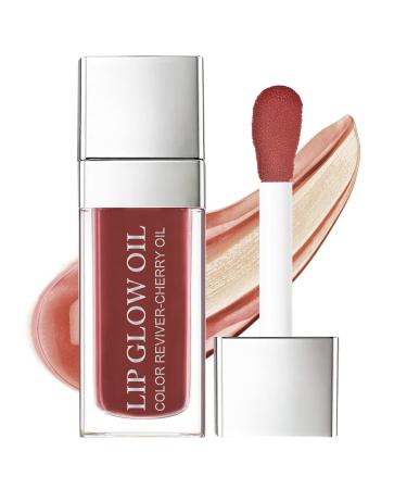 AOOWU Plumping Lip Oil Tinted Moisturizing Lip Oil Long Lasting Nourishing Lip Hydrating Lip Gloss Tint Lipstick for Women Glitter Shine Liquid Lipstick Lip Glaze Makeup Cosmetic 012 - Rose bean paste powder