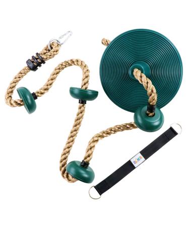 Climbing Rope with Platforms and Disc Swing Seat Set Playground Accessories Including Bonus Hanging Strap & Carabiner