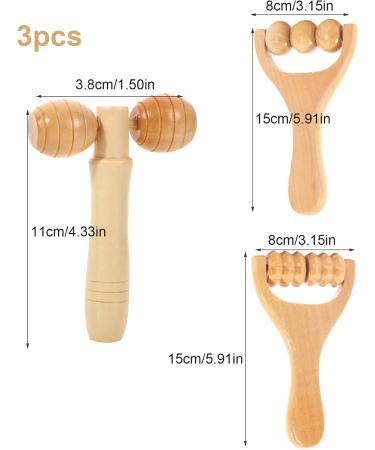 3PC Wooden Massage Stick Set - Hand & Full Body Muscle Relief Tools for Neck Waist Legs & Hands - Buy Online on SooperMarket.com
