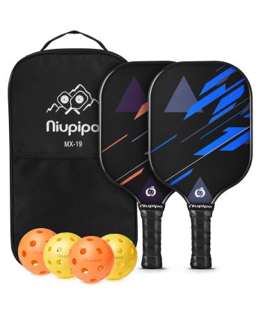 niupipo Pickleball Paddles, Lightweight Pickleball Rackets w/Fiberglass Surface, Fiberglass Surface, Pickleball Set with 4 Pickleball Balls and 1 Bag A. Blue and Orange