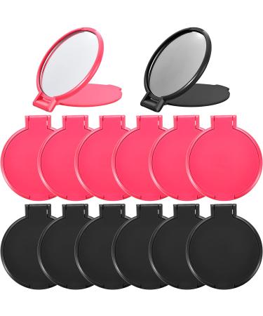 24 Pieces Mini Folding Compact Mirror Portable Round Pocket Mirror Makeup Mirror for Women Girls Travel Daily Use, 2 Colors (Black, Pink)