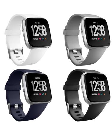 Neitooh 4 Packs Bands Compatible with Fitbit Versa/Versa 2/Fitbit Versa Lite for Women and Men, Classic Soft Silicone Sport Strap Replacement Wristband for Fitbit Versa Smart Watch Large Black/Gray/White/Navy Blue