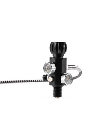 M18x1.5 Paintball Fill Station Paintball pcp air Gun Charging Valve Dual Gauge up to 4500psi with 20" high Pressure Hose (M18x.15)