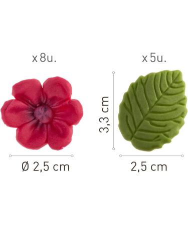 Dekora - Box of 8 Fuchsia Sugar Flowers and 5 Green Leaves - Edible Cake Toppers - Sugar Cake Decoration - Birthday Sugar Cake Decoration - Buy Online on SooperMarket.com