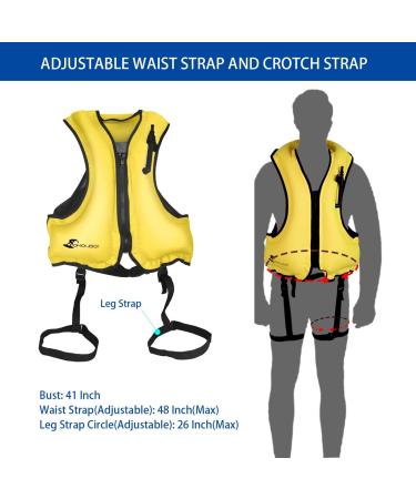 OMOUBOI Inflatable Snorkel Vest Adult Swimming Jacket - Yellow, 90-220 lbs | Dive, Surf, Swim Safely in Water Sports - Buy Online on SooperMarket.com
