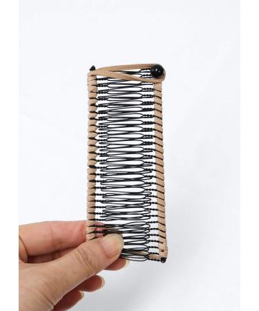 GETAGOTA 2-Piece Adjustable Banana Hair Clip Comb Set for Women - Double Combs Hair Accessory for Styling Thick Curly Hair - Brown and Beige - Buy Online on SooperMarket.com