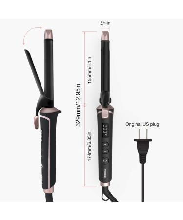 3/4 Inch Ceramic Curling Iron with LCD Display | 6 Temperature Settings Fast Heat Up & Dual Voltage | Hair Curler Includes Gloves (Black - Buy Online on SooperMarket.com