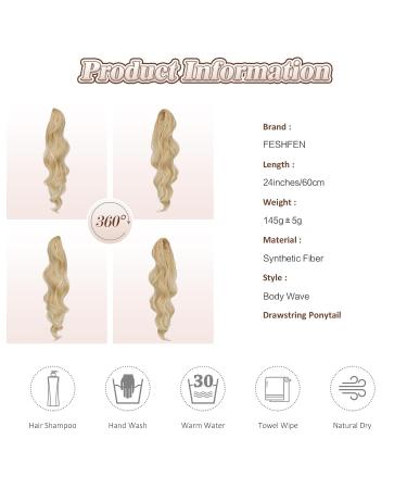 Feshfen 60cm Synthetic Wavy Curly Ponytail Hair Extension - Blonde & Bleach Blonde Options for Women - Buy Online on SooperMarket.com