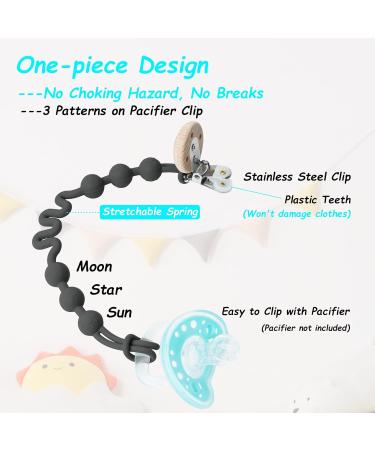 Seposeve Silicone Pacifier Clip 2 Pack - Adjustable Spring, Soft Leashes for Baby Boys and Girls - 3 Textures, One-Piece Design - Ink Black - Buy Online on SooperMarket.com