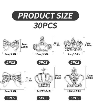 30-Piece Mixed-Style 3D Nail Art Rhinestones Set - Coloured Diamonds DIY Nail Decoration Kit with Crown, Butterfly, and Jewellery Alloy Accessories - Buy Online on SooperMarket.com
