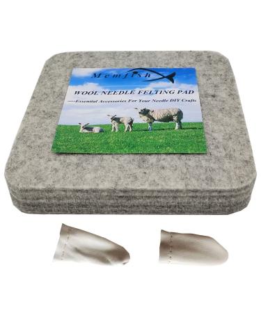 Wool Needle Felting Pad Needled Felting Mat Woolen Block Eco-Friendly Thick and Firm Needle Felting Base for Precision Felting Projects Including Pair of Leather Finger Guards (6inch*6inch)