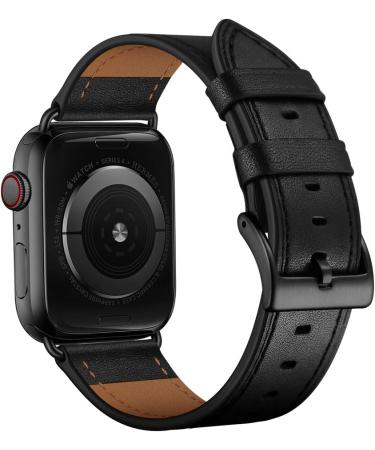OUHENG Genuine Leather Band Replacement Strap Compatible with Apple Watch Ultra Series - Black | 49mm/45mm/44mm/42mm - Buy Online on SooperMarket.com