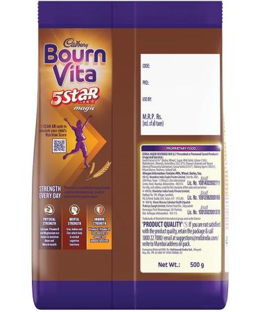 Cadbury Bournvita 5 Star Magic Chocolate Health Drink 500 Gm Refill Pack - Buy Online on SooperMarket.com