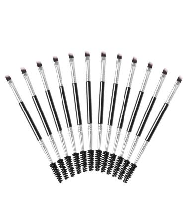 12 Pieces Eyebrow Brush Duo Eyebrow Brush and Spoolie Black Brow Tint Brush Fiber Angled Eyebrow Brush for Tinting Angled Eyebrow