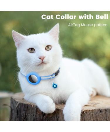 Reflective Airtag Cat Collar with Bell | Waterproof Holder | Breakaway Safety Buckle | 3/8 Width | Compatible with Apple Airtag - Blue - Buy Online on SooperMarket.com
