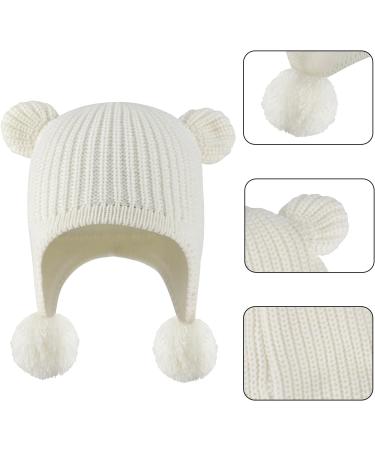 KAKU NANU Toddler Winter Hat with Double Pom Pom Earflap | Fleece Lined | 2-4 Years | Off-white - Buy Online on SooperMarket.com