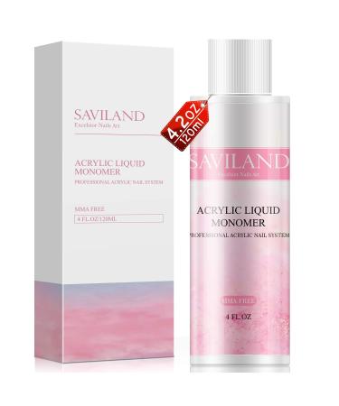 Saviland Acrylic Liquid - 4 OZ Professional Polymer Bigger Capacity Acrylic System for Acrylic Powder Nail Extension Fast Dry Flexible Non-Yellowing, MMA Free