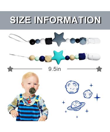 SILICONE BABY PACIFIER CLIP SET | Teething Toy with Star Pattern | 2 Pack | Universal Fit for Boys and Girls - Buy Online on SooperMarket.com