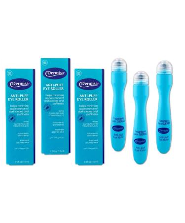 Dermisa Eye Roller for Puffy Eyes - Anti-Puff Dark Circle Under Eye Treatment Serum with Caffeine & Peppermint for Bright Healthy Skin - Paraben Fragrance Dye and Oil Free - Made in USA - Pack of 3 0.5 Fl Oz (Pack of ...