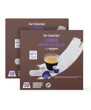 by Amazon Lungo Coffee Capsules Nespresso Compatible Medium Roast 100 Count (2 Packs of 50) - Rainforest Alliance Certified Lungo 50 count (Pack of 2)