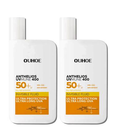 Sunscreen SPF 50+ UVMUNE 400 Invisible Fluid Sun Cream SPF50+ Suncream for Sensitive Skin Ultra Light UV Protetion Water + Sweat Resistant Not Greasy 2 * 50ml