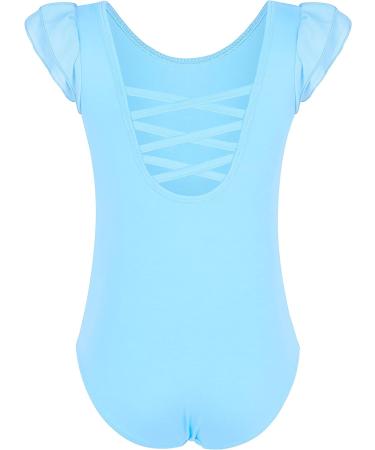 MOLLDAN Girls Dance Ballet Leotard | Short Sleeve | Criss Cross Straps | Ruffle Sleeve | Light Blue | Size 6-8 Years - Buy Online on SooperMarket.com